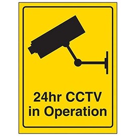 V Safety 6E073AN-RY 24H CCTV Camera in Operation Sign, 150 mm x 200 mm, Rigid Plastic, Black, 150 mm x 200 mm