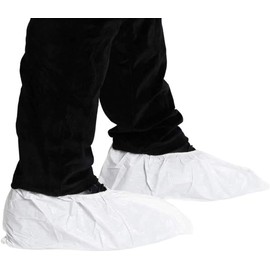 AMAZING White Disposable Shoe Covers 16.5" x 6.5" for Indoors. Pack of 100 Durable Shoe Covers. Polyethylene Shoe Covers. Waterproof Shoe Covers. 50 Pairs of Thick Shoes Protector Cover.