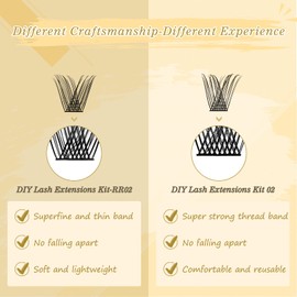 Individual Lashes 144 Cluster-Lashes QUEWEL DIY Eyelash Extensions Kit, Clusters-Eyelash Applicator, Cluster Lashes Bond and Seal Super Hold, Clusters Lash Glue Remover Easy to Remove(QU-RR-DH-02)