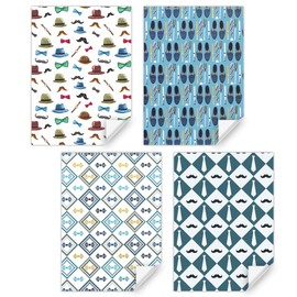 Father's Day Wrapping Paper for Father Grandad Men, Tie Moustache Funny Hat Clock Bow Tie Design for Father's Day, Father's Day, Birthday, 4 Designs Flat Folded 50 x 70 cm per Sheet