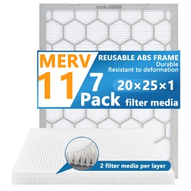 OlitAir 20x25x1 MERV 11 Air Filter,AC Furnace Air Filter,Reusable ABS Plastic Frame, 7 Pack Replaceable Filter Media (Actual Size: 19 3/4" x 24 3/4" x 3/4")