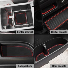 SENSHINE for Toyota 4Runner Accessories 2010-2021 2022 2023 2024 Cup Holder Inserts, Center Console Shift Liner, Door Pocket Slot Mats Non-Slip Anti Dust Pad Custom Interior 26Pcs (2 Row, Red Trim)