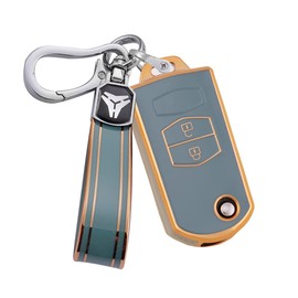 HIBEYO Flip Key Car Key Case Fits Mazda TPU Key Case Protective Cover for Mazda 2 3 M2 M6 RX8 CX9 MX5 MPV BT50 Key Case Protective Case Shell Jacket Protector 2-Button Grey