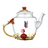 XUDREZ Glass Blooming Tea Teapot for Women - Red Rose
