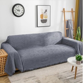 VANJOROY Large Grey Sofa Throw Blanket with Tassels For 2 3 Seater, 100% Handwoven Cotton Knitted Settees Throw for Couch, Armchair and Bed,130×180cm