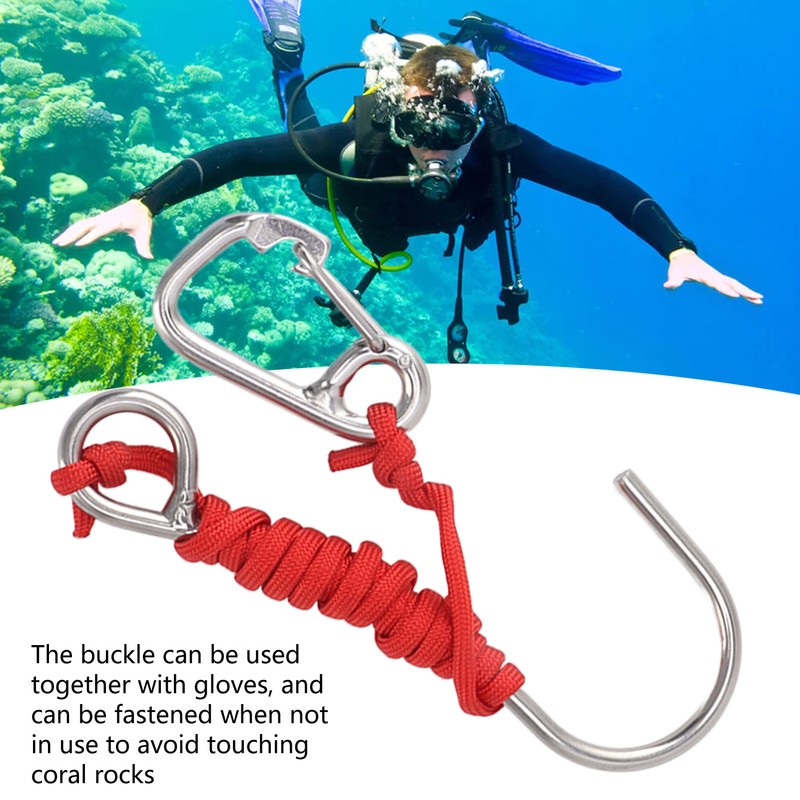 Diving Stainless Steel Single Hook Diving Reef Hook with Lanyard