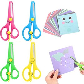 96 Pcs Colorful Paper Cut and 4 Pcs Kids Scissors,Childrens Safety Left Handed Scissors Blunt Tip Safety Scissors for Scrapbooking Art DIY Craft Students Teaching Stationery and Craft Cutting Paper