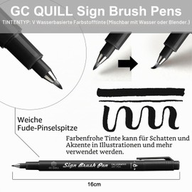 GC QUILL Fudenosuke Calligraphy Pens - 16 Colours Character Brush Pens Calligraphy Set with Fude Brush Tips for Hand Lettering, Journaling, Calligraphy, Drawing, Writing GC-SB16