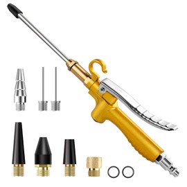 11 Pcs Industrial Air Blow Gun Set with 4.8'' Air Flow Extension, Gold Paint Metal Air Nozzle Kit with 1/4 Inches Standard Quick Fitting, Professional Air Blow Nozzle for Air Compressor Accessories