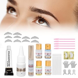 Kit de tinte de levantamiento de pestañas, kit de tinte de laminación de cejas 3 en 1 completo semipermanente de larga duración con agente colorante para salón de belleza