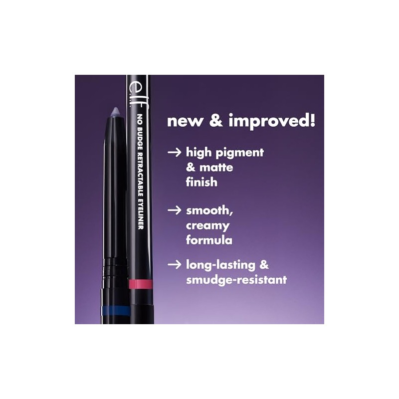e.l.f. No Budge Retractable Eyeliner, Creamy, Ultra-Pigmented & Waterproof, Creates