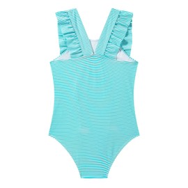 LIZENS Girls One Piece Swimsuit Cute Striped Bathing Suit for Girls(VC719G04,2-3T) Light Blue
