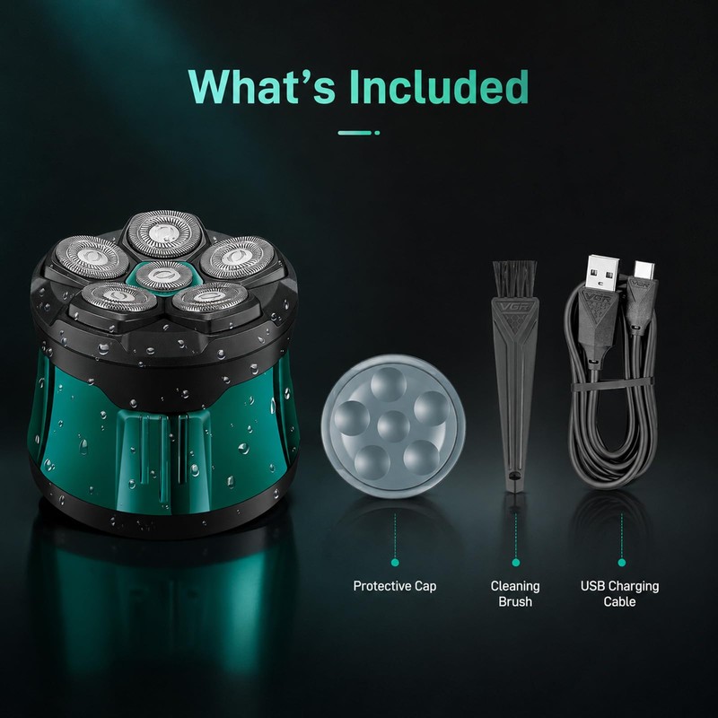 VGR 373 Professional 6D Rotary Head Shaver for Bald Men