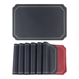 DRMHM Placemats Set of 6 Leather Placemats for Kitchen Dining Table Decor Washable Heat Resistant Table Placemats Wipeable Table Mat 18 * 12in Black+Red
