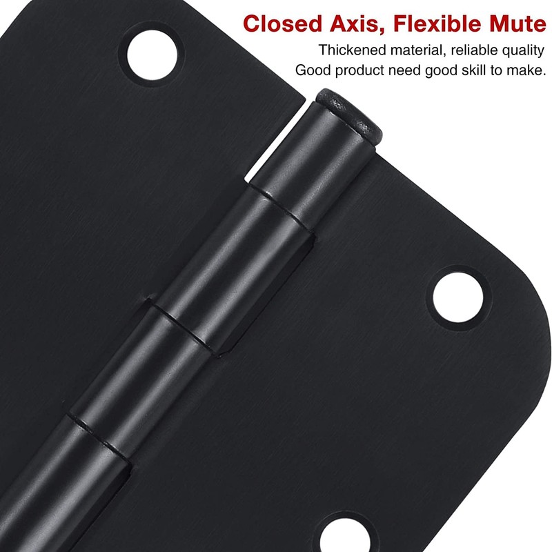 30 Pack Rounded Matte Black Door Hinges 3.5 Inch 5/8"