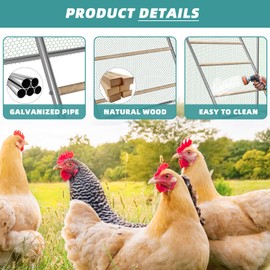 MEETWARM Chicken Perch, Chicken Coop Strong Roosting Bars for Backyard Poultry, Easy Installation & Cleaning, Large Chicken Roosting Ladder for Funny Chicken Toy, Galvanized and Log Material, 2PC