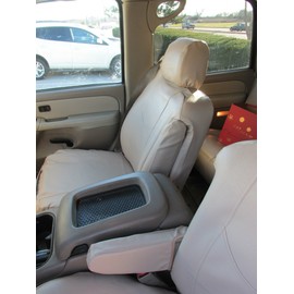 Durafit Seat Covers, C2211 Beige Leatherette Seat Covers for 2003-2007 Chevy Tahoe, Suburban and GMC Yukon Front Captain Chairs with Side Impact Airbags and Drivers Electric Controls.