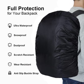 Evotopf Waterproof Backpack Rain Cover with Adjustable Anti Slip Buckle Strap & Sliver Coating Reinforced Inner Layer for Camping, Hiking, Traveling, Hunting, Biking and More, 15-25L(Black)
