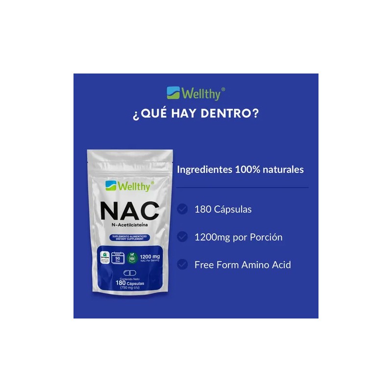 Nac N-acetilcisteína 180 Cápsulas Wellthy 90 Porciones