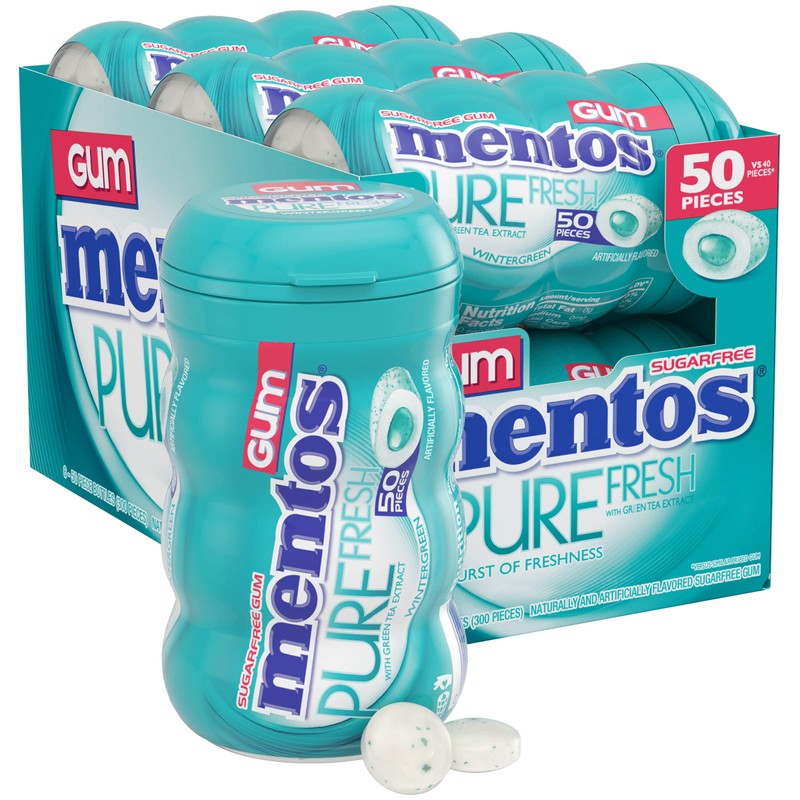 Mentos Pure Fresh Sugar-Free Chewing Gum with Xylitol, Wintergreen, Bulk,