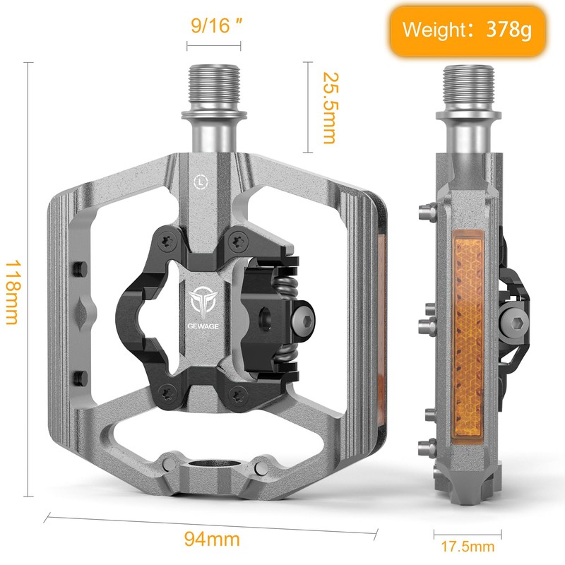 GEWAGE Bicycle Pedals, Flat Double Function and SPD Pedal with
