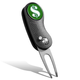 ClubSmith® Aluminum Golf Divot Repair Tool with Magnetic Ball Marker, Foldable Switchblade Design, Green Fixer Gift for Men & Women (Dollar Coin)