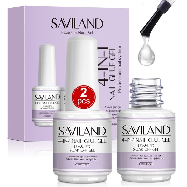 SAVILAND Gel Nail Glue 2 pcs 15 ML, 4-in-1 Glue
