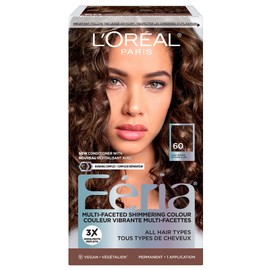 L’Oréal Paris Feria Multi-Faceted Shimmering Permanent Hair Dye, 60 Light Brown, Permanent Hair Color for Long Lasting Hair Dye with Bonding Complex Conditioner, Pack of 1 (Packaging May Vary)