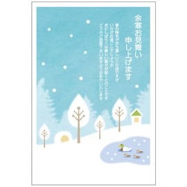[メイドインたんたん] 私製 5枚 余寒見舞いはがき pka-12 カモさん親子の冬 切手なし 裏面印刷済み ポストカード