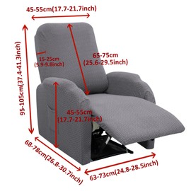 cjc Recliner Chair Cover 4 Pieces, 2024 New Small Reclining Chair with Pockets, Stretch Jacquard 1 Seat Recliner Couch Slipcovers, Anti-Slip Furniture Protector for Dogs Home Seating (Dark Grey)