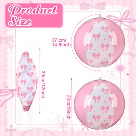 Arrowbash 12 Pcs 9 Inch Pink Bow Inflatable Beach Balls Coquette Cute Pool Floats PVC Balls for Summer Hawaiian Tropical Theme Beach Pool Bachelorette Party Supplies (Pink White)