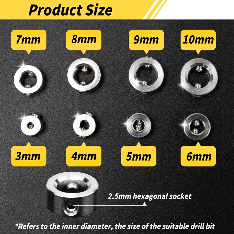 8Pcs Drill Bit Depth Stop Collar Ring 3-10 mm Locator