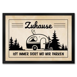 speecheese Zuhause ist Immer dort wo wir Parken Doormat in 35 x 50 cm with Camping Motifs for Campers Traveling Enthusiasts Hikers in the Forest on the Beach in the Mountains