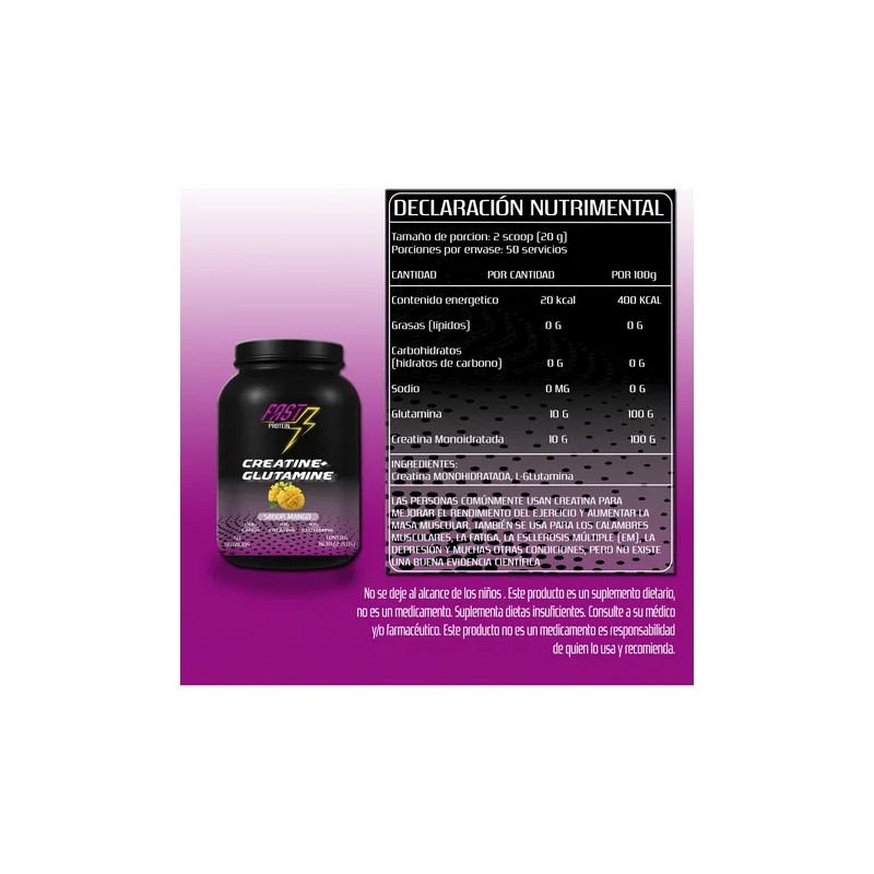 Creatina Glutamina Fast Protein 1 Kg 50 Servicios