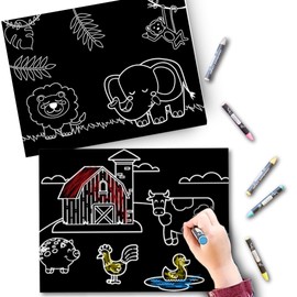 Imagination Starters - Farm & Jungle Travel Mats, Travel Colouring Set, Travel Games for Kids, 2 Double-Sided Mats & 4 Washable Crayons, Travel Toys for Toddlers on Plane