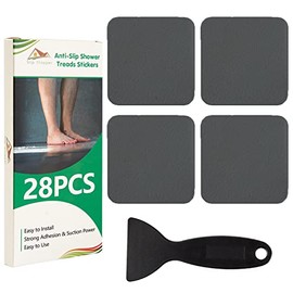 Non Slip Bathtub Stickers 28 PCS Adhesive Anti Slip Shower Stickers for Bath Tub,Bathroom,Stairs with Premium Scraper (Grey)