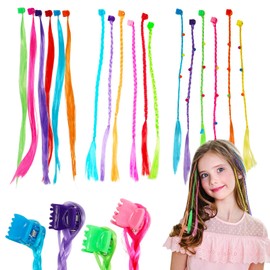 18 Pcs Hair Extensions with Hair Clips, Girls' Fashion Bobby Pin Rainbow Wig, Hairs Braids Clip Accessories for Kids, Clip-in Braid Extensions for Party and Performance