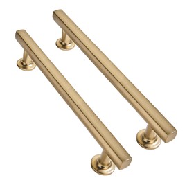 CABDM 5 inch (128mm) 2 Pack Brushed Brass Cabinet pulls Solid Heavy-Duty Handles Hardware for Kitchen Badroom Drawer Square Pulls Cupboard Cabinets