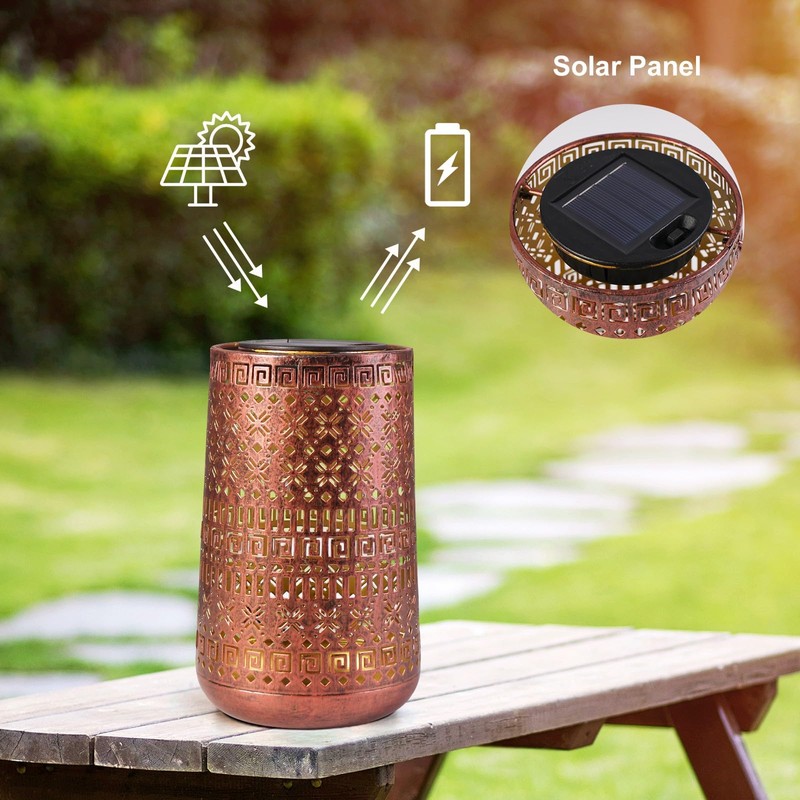 Solar Lantern Outdoor Hanging Lights, Moroccan Metal Hollow-Out Solar Lantern