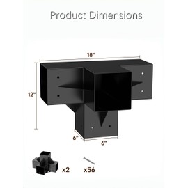 Pergola Brackets Kit 6x6'' (Inner Size 5.6x5.6), 2PCS 4way Heavy Duty Gazebo Brackets Right Angle Corner Bracket Woodwork DIY Pergola Kit with Black Powder Coated Support for Patio Pergolas, Log Cabin