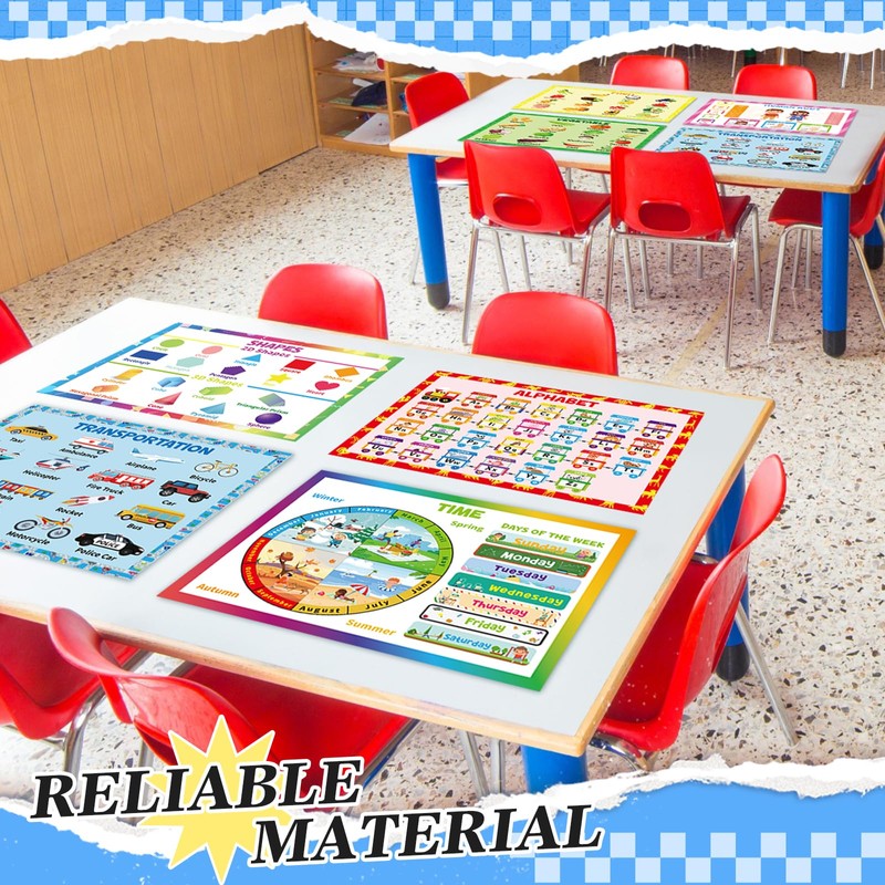 8 Pcs Educational Preschool Placemat Set for Toddler and Kids