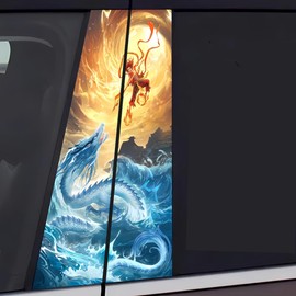 AuMoHall 2 PCS Nezha Car Pillar Decals Cartoon Characters Creative Car Door Post Decal Center Post B-Pillar Stickers for Vehicle Exterior Decoration (Blue)