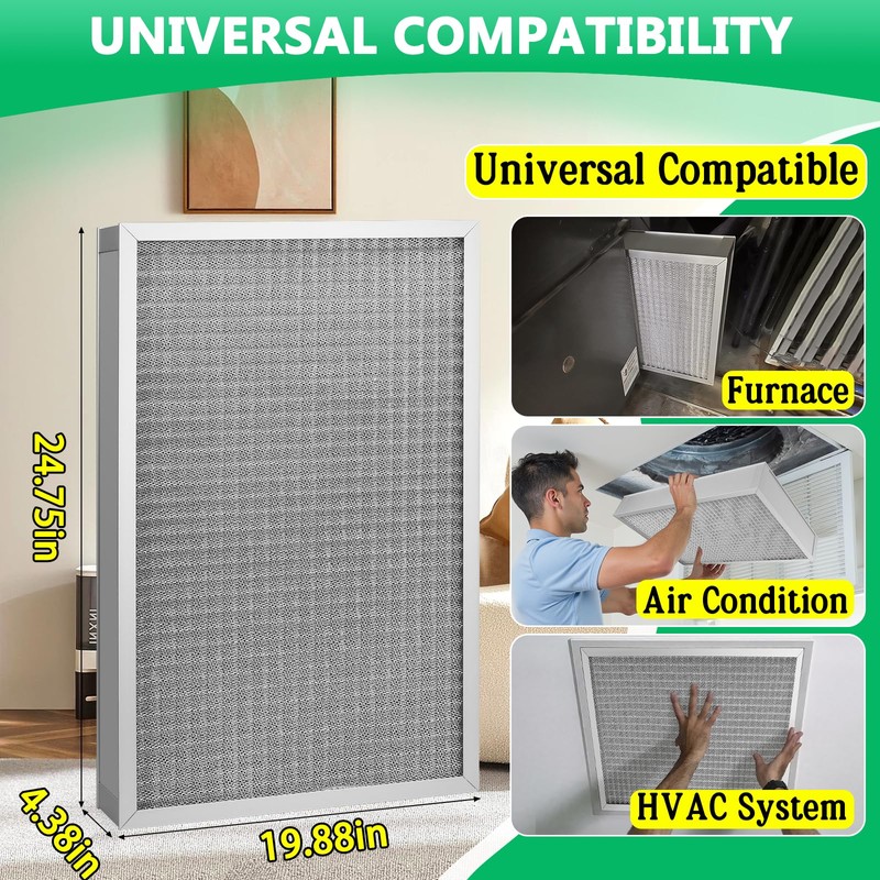 YPHSF 20×25×5 Air Filter MERV-11 | Washable Reusable Furnace Filter|