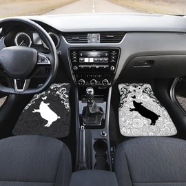 Howilath Black & White Flowers Pig Print Auto Floor Mat Car Front & Back Floor Carpet Non Slip Anti Dirty Foot Pad Rug Automotive Accessories