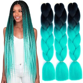 ColorfulPanda 3 Pieces Ombre Black Cyan Jumbo Braid Synthetic Hair 24 Inches 100 g Kanekalon Hair Braiding Extensions for Crochet Twist Braiding Hair