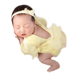 CUTEBBPHOTO Newborn Photography Outfits Girl Baby Photo Tutu Dress Newborn Photoshoot Romper Baby Picture Bodysuit Lace Outfit (Yellow2)