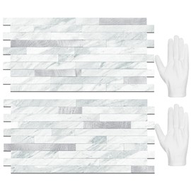 STICKGOO 20 Sheets Peel and Stick Backsplash Tile, Stick on Backsplash for Kitchen and Bathroom, Volakas White Look PVC Mixed Metal Silver Self Adhesive Wall Tiles