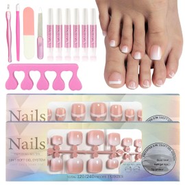 MrCuvaryas Pack of 240 False Toenails Kit, 12 Sizes Artificial Toenails for Sticking, Full Cover Acrylic Artificial Toenail Tips for Women Nail Art DIY (Gradient French, 240 Pieces)
