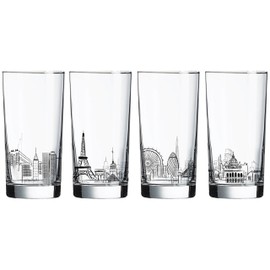 Luminarc 4 Piece Skylines 15.25 oz Assorted Decorated Coolers, Clear