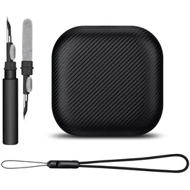 Haobobro [Carbon Fibre Texture] SHOKZ OpenFit Open Earbuds Case - Premium PU Leather Protective Case with Cleaning Kit & Lanyard Strap - Compatible with SHOKZ OpenFit Headphones Charging Case - Black